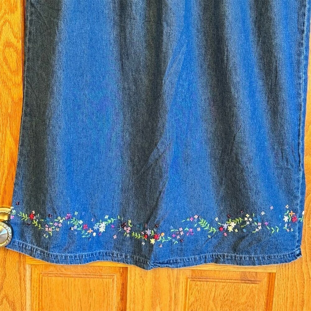 Quacker Factory Women's L Denim Maxi Skirt Floral Embroidery Vintage - Picture 3 of 7